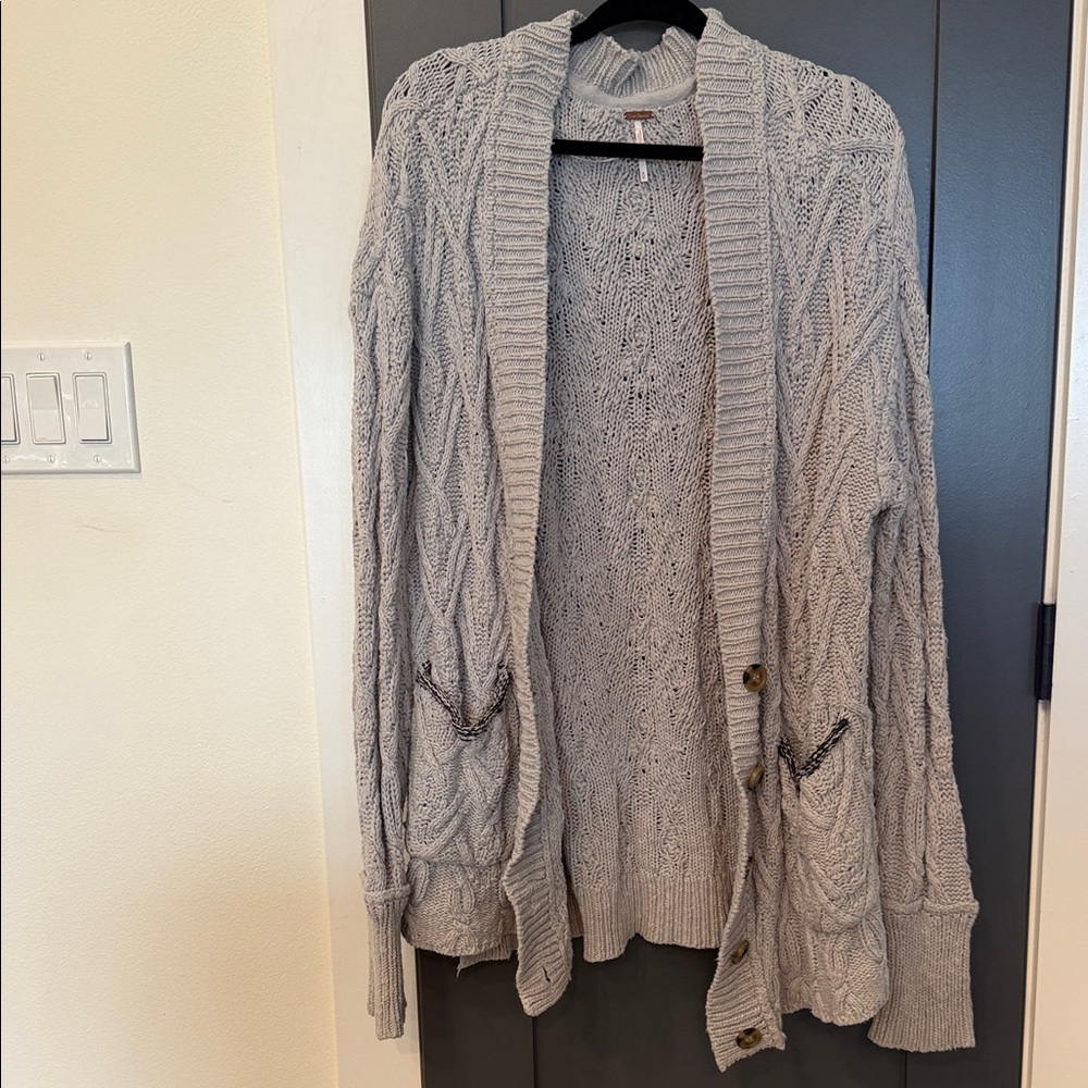 Free People Light Gray Cable Knit Cardigan